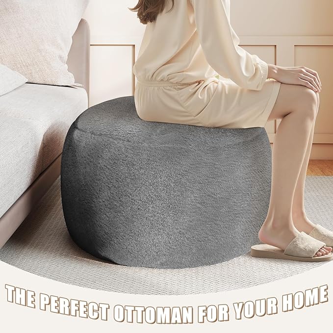 Round Pouf Ottoman Foot Rest, 29 X 18Inch Floor Poufs Footstool, A Round Modern Foam Filled Foot Stool for Living Room, Home, Nursery, Dorm, Outdoor (Grey, 29Inch)