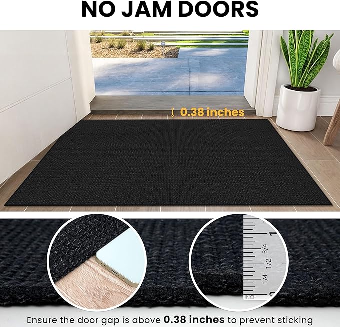 IOHOUZE Washable Exrea Long Hallway Runner Rug 3x14 Non Slip Rubber Backed Kitchen Runner Entryway Runner Indoor, Woven Rugs Floor Carpet for Kitchen Hall Entryway Stair,Black/Grey
