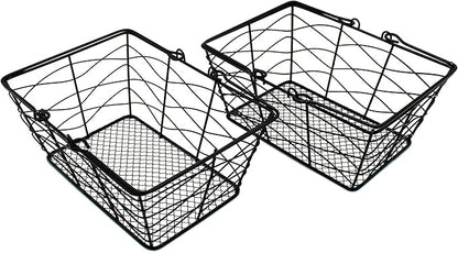 CVHOMEDECO. Metal Wire Fruit Baskets, Set of 2, Black, Rustic, Oval, Sturdy, Open Top, Powder Coated, Kitchen Hanging Baskets