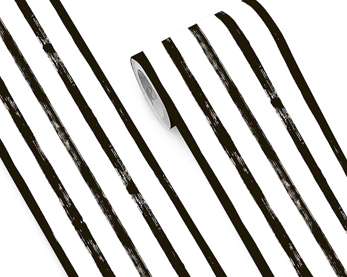 FLFK Wallpaper Border - Black and White Striped Wall Borders Decal Peel and Stick Trim 9" x 240"