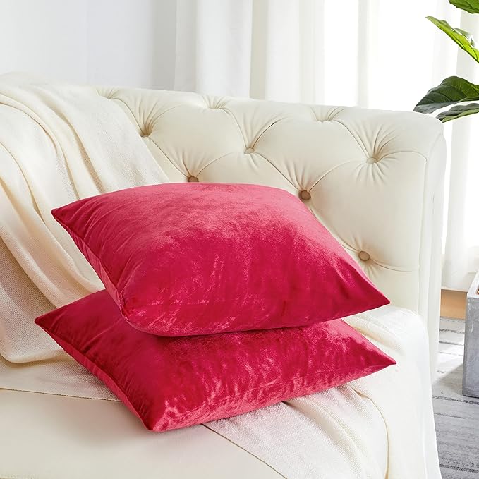 GIGIZAZA Red Velvet Decorative Throw Pillow Covers for Sofa Bed 2 Pack Soft Cushion Cover