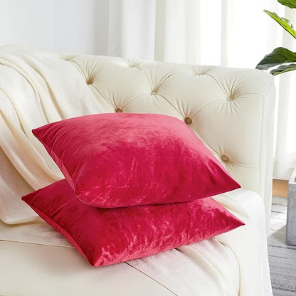 GIGIZAZA Decorative Throw Pillow Covers 16x16,Set of 2 Red Square Couch Pillow Covers,Velvet Sofa Boho Cushion Pillows