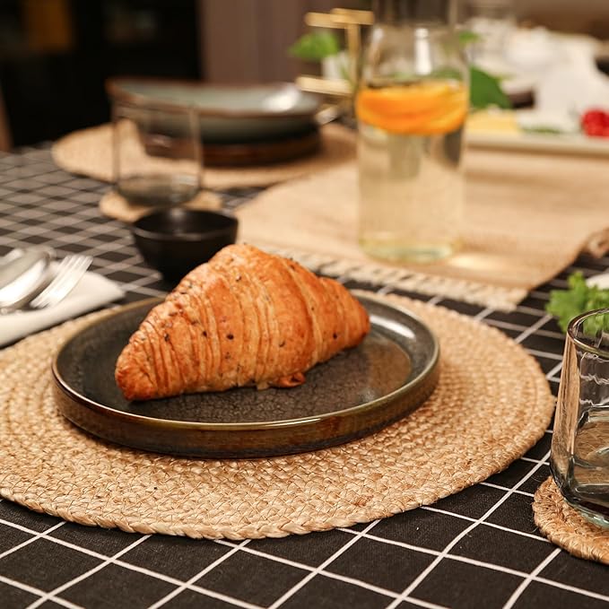 Eco Crave Jute Round Woven Placemats Set of 16, Natural 13 Inch Boho Farmhouse Rustic Hand Woven Place mat for Dining Table Decor, Wicker Chargers Heat Resistant Easy to Clean and Non-Slip Placemat