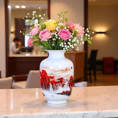 MTME Porcelain Figurines, Jingdezhen Decorative Flower vase, Melon Sr. Home Decor, Wedding Gifts, Aesthetic Sculpture Home décor (Red Sun)