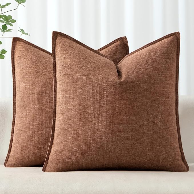 MIULEE Pack of 2 Thick Textured Couch Throw Pillow Covers, Rust Terracotta Decorative Pillow Covers 20x20, Neutral Linen Cushion Cases for Sofa Bed Living Room Modern Farmhouse Home Decor, No Filling