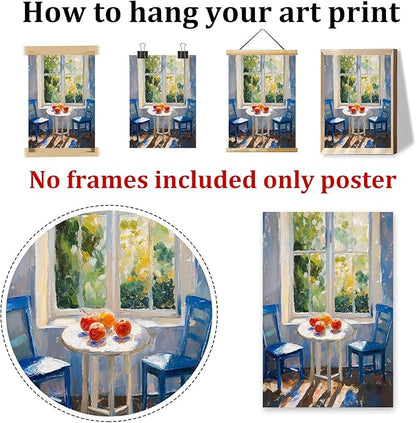 Farmhouse Rustic Pictures Window Botanical Wall Art Still Life Fruit Prints Green Landscape Painting Forest Nature Posters Green Plant Artwork Window View Pictures for Living Room 16x24in No Frame