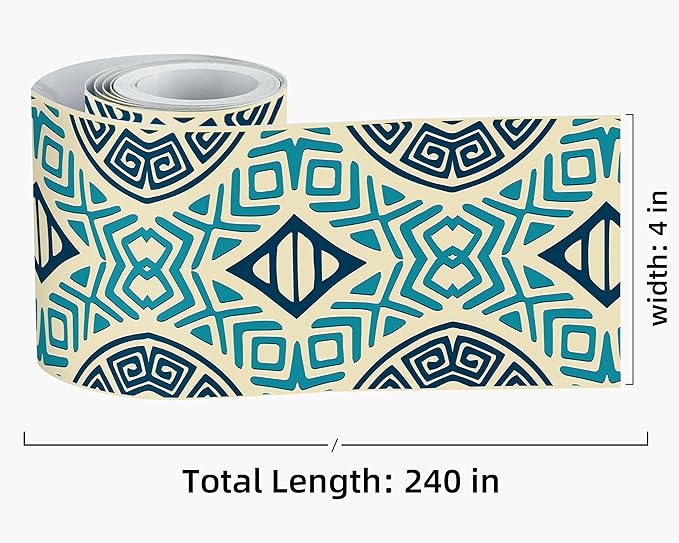 FLFK Mirror Frame Border - Geometric Peel and Stick Wall Borders Wallpaper Decal Trim Tape Teal and Navy Blue 4" x 240"