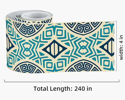 FLFK Mirror Frame Border - Geometric Peel and Stick Wall Borders Wallpaper Decal Trim Tape Teal and Navy Blue 4" x 240"