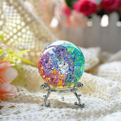 ZEERSHEE 60mm Colorful Ice Cracked Crystal Ball with Stand Decorative Glass Ball Paperweight for Home Wedding Office Christmas Decor