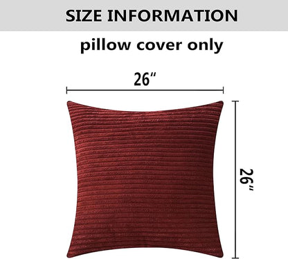 Home Brilliant Red Pillow Covers 26x26 2 Pack Euro Sham Super Soft Striped Corduroy Large Throw Pillow Cover Living Room Valentine's Decor, 26 x 26 Inches, 66x66 cm, Burgundy