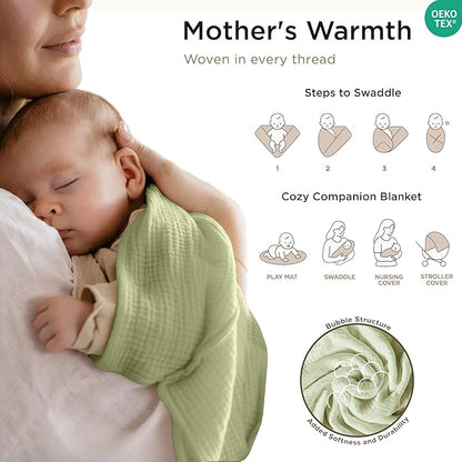 Threadmill Muslin Baby Blanket | 4 Layer Swaddle Blankets for Newborns| Multi-Use Muslin Blankets 41 x 37| Ultra-Soft Breathable Baby Wrap for Boys & Girls| Registry Essential| Sage Green