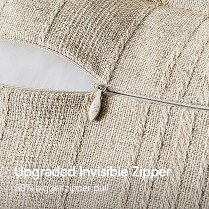 a moment Linen Pillow Covers Set of 2,Boho Farmhouse Throw Pillowcases Neutral Textured Decorative Covers for Couch Sofa, Soft Linen Blend Accent Case Cushion Living Room Home Decor 24"x24"Khaki