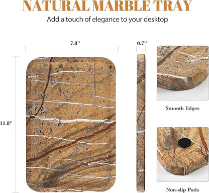 Koville Marble Tray, 12"x8" Marble Vanity Tray for Bathroom Kitchen Countertop, Rectangular Stone Tray for Cosmetics Perfume Trinket, Decorative Catchall Trays (Rainforest Gold)