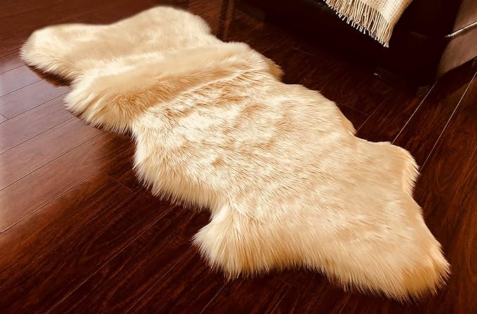 Free Shape Luxury Soft Fluffy Shag Area Rug Single and a Half 2'x4', 60x120cm - Vegan Fur Ultra Soft Indoor Carpet Nursery Rugs for Bedroom Home Decor, Cream