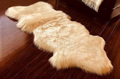 Free Shape Luxury Soft Fluffy Shag Area Rug Single and a Half 2'x4', 60x120cm - Vegan Fur Ultra Soft Indoor Carpet Nursery Rugs for Bedroom Home Decor, Cream