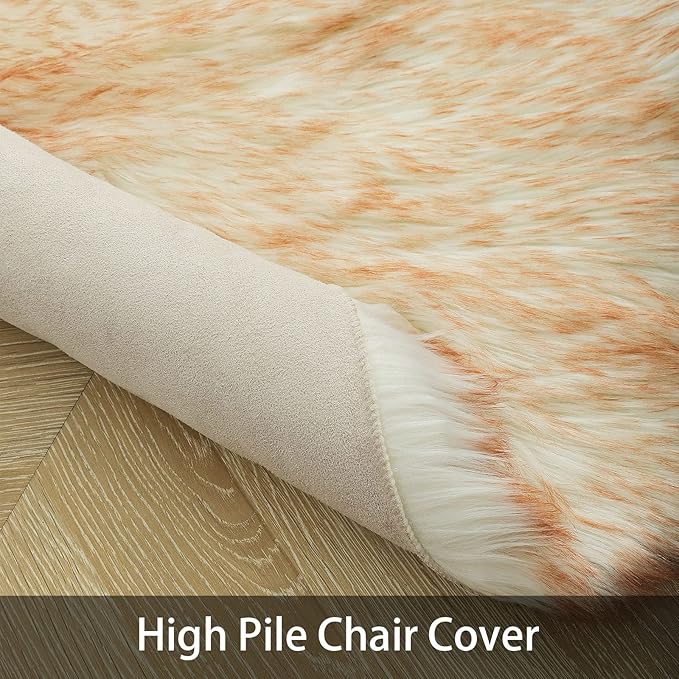 Softlife White Faux Fur Sheepskin Chair Cover 2 PCs Seat Cushion Pad Super Soft Area Rugs for Living Bedroom Sofa Dorm (1.6ft x 1.6ft, White with Brown Tips,)