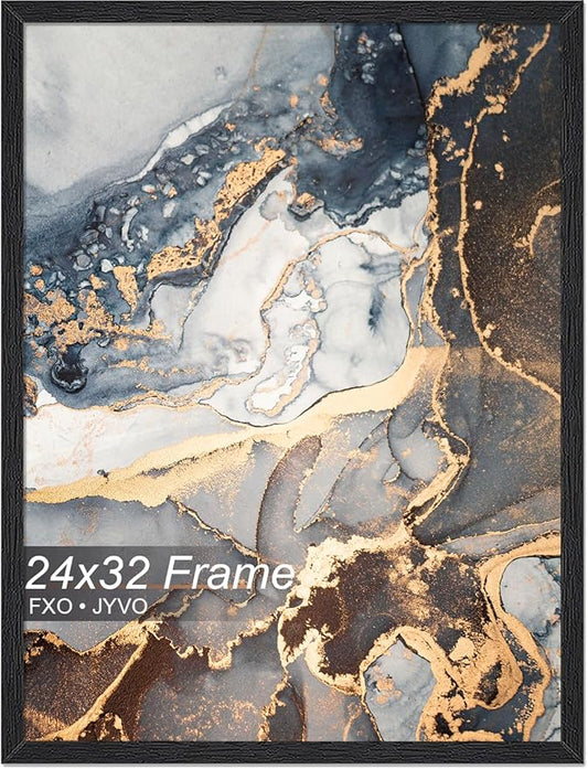 Engineered Wood 24x32 Frame, Black Picture Frame for 24 x 32 Inch Poster Puzzle Photo, Light Weight 24 by 32 Poster Frame with Wood-grain for Wall - 1 Pack/Black/24 x32