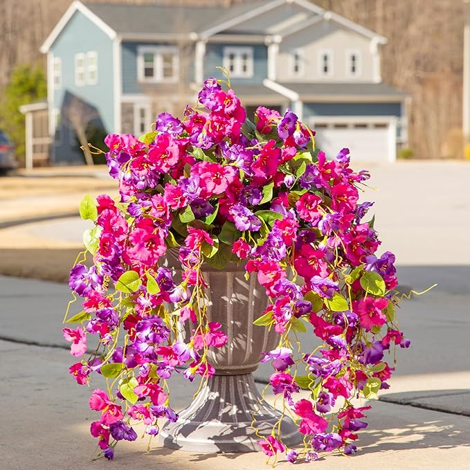 Fake Hibiscus Artificial Hanging Flowers Plants for Outdoors Spring Decoration, 2pcs Silk Hibiscus Vines Realistic UV Resistant Faux Flowers for Outside Planter Porch Patio Yard Wedding Party, Mix