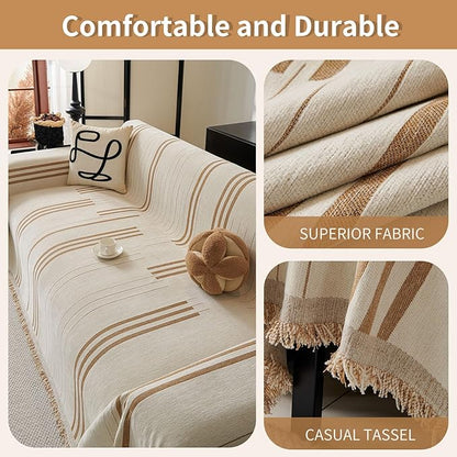 Boho Non Slip Covers Sofa Covers for 3 Cushion Chenille Dog Pet Couch Protector Washable L Shaped Sofa Cover ﻿ (Shallow Coffee, 91"*150")