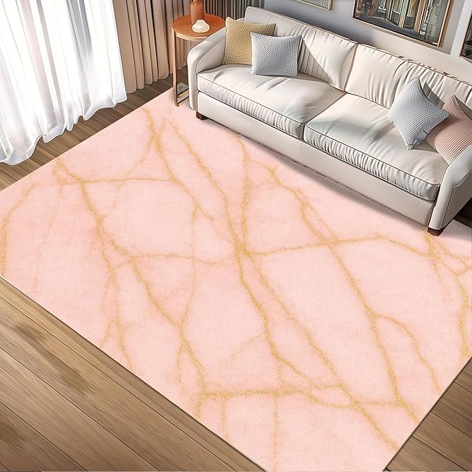 Abstract Marble Rug - 8x10 Area Rugs, Modern Art Living Room Area Rugs, Luxury Marble Bedroom Rug, Washable & Non Slip Large Carpet Home Decor
