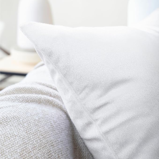 Encasa XO Velvet Throw Pillow Covers 20x20 in (50x50 cm) - White - Set of 2 No Inserts, Only Pack of 2 Cases | Soft Square Decorative Euro Shams Cushion Cover for Couch, Sofa