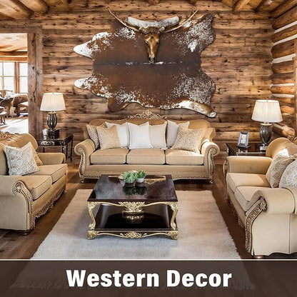 AROGAN Western Decor Faux Fur Cowhide Rug, 6.2x7 Feet Premium Animal Skin Cow Hide Rug, Durable Cow Print Rugs for Wall Decor, Western Floor Carpet for Bedroom Living Room, Spotted Brown