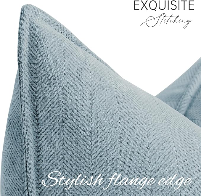 ZWJD Throw Pillow Covers 22x22 Set of 2 Chenille Pillow Covers with Elegant Design Soft and Luxurious Decorative Throw Pillows for Couch, Bed, and Home Decor,Light Blue