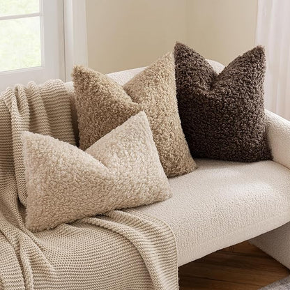 MIULEE Pack of 2 Faux Fur Chocolate Throw Pillow Covers 18x18 Inch Boucle Decorative Sherpa Pillow Covers Fuzzy Accent Soft Sheepskin Fleece for Boho Home Decor Sofa Living Room Couch Bed