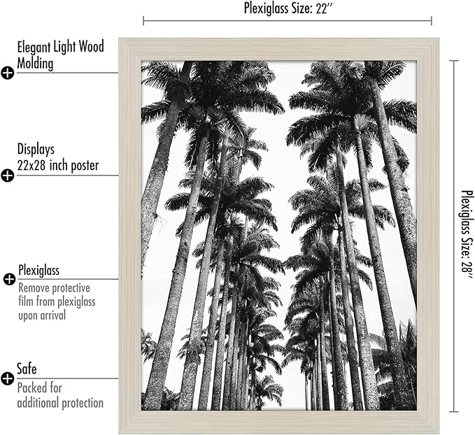 Americanflat 22x28 Poster Frame with Polished Plexiglass - Wide Picture Frames Made of Engineered Wood for Vertical or Horizontal Wall Display - Epic Collection - Light Wood
