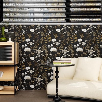 Dark Floral Wallpaper Peel and Stick Boho Wallpaper 17.5in x 393in Vintage Leaf Contact Paper Vinyl Waterproof Self Adhesive Leaf Botanical Wall Paper for Bedroom Walls Kitchen Cabinet