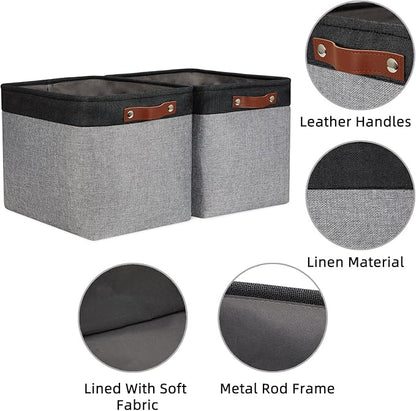 HNZIGE Large Storage Baskets Fabric Cloth Tall Baskets for Shelves[2 Pack] Foldable Organizer Bins 16" X 11.8" X 11.8" Decorative Storage Basket Black Storage Bin for Organizing Closet Toy(Black&Gray)