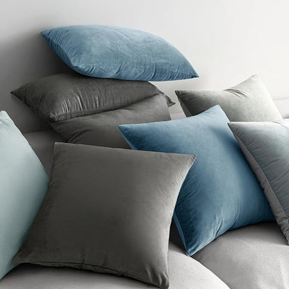 MIULEE Velvet Throw Pillow Covers 20x20 Inch, Pack of 2 - Light Blue, Soft Solid Decorative Pillow Covers Cushion Cases Modern Luxury Home Decor for Spring Couch Sofa Bedroom Livingroom