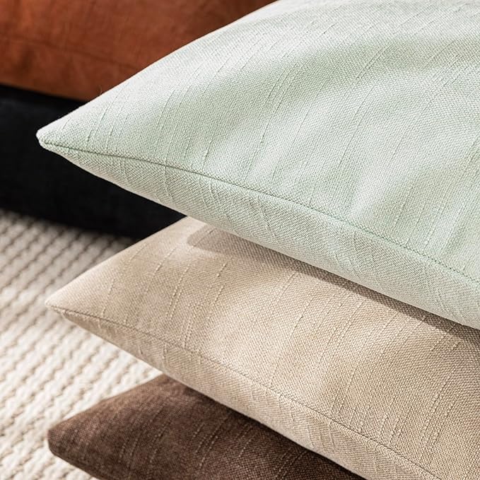 Foindtower Set of 2 Soft Textured Chenille Throw Decorative Pillow Covers Square Accent Solid Cushion Cover Cozy Neutral Farmhouse Pillow Case for Couch Sofa Bedroom Living Room 16x16 Inch, Sage Green