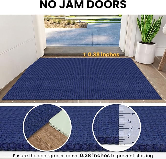 IOHOUZE Washable Runner Rug 2x7 Non Slip Runners for Hallways Entryway Runner Indoor, Kitchen Rugs Woven Cotton Floor Carpet for Kitchen Hall Entrance Bedroom, Royal Blue/Navy