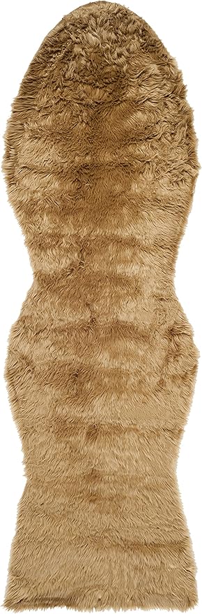 SAFAVIEH Faux Sheep Skin Collection 2'6" x 8' Camel FSS115E Silken Glam 2.35-inch Thick Runner Rug