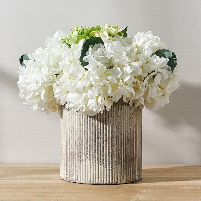 SIDUCAL Ceramic Vintage Rustic Terracotta Vase, 7.2 Inch Farmhouse Decorative Pottery Vase Wide-Mouth Vases for Home Decor, Living Room, Bookshelf, Bedroom, Bathroom, Kitchen, Whitewashed