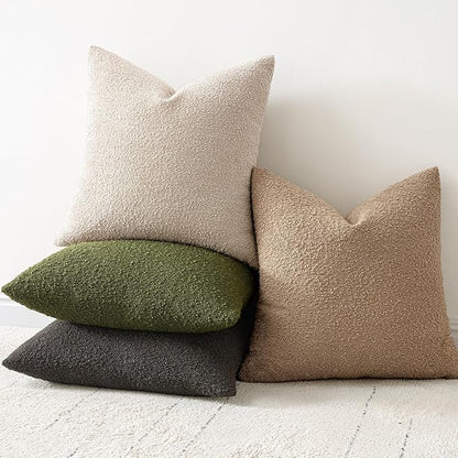 Woaboy Pack of 2 24x24 Inch Decorative Boucle Throw Pillow Covers Textured Square Pillowcaes Accent Euro Solid Cozy Soft Cushion Covers Home Decor for Sofa Couch Living Room Home Decor,Neutral