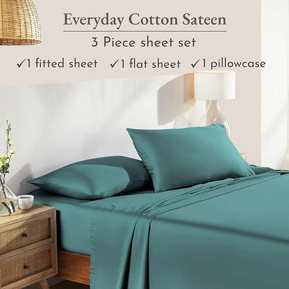 California Design Den Natural 100% Cotton Bed Sheets Twin Size Set - Soft Sateen Twin Sheets with Deep Pockets, Breathable and Durable Bedding Set for Dorm Rooms, College Teal (Deep Tone)