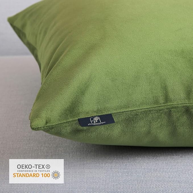 Phantoscope Pack of 2 Velvet Decorative Throw Decorative Pillow Cover Soft Solid Square Cushion Case for Couch Green 26 x 26 inches 65 x 65 cm