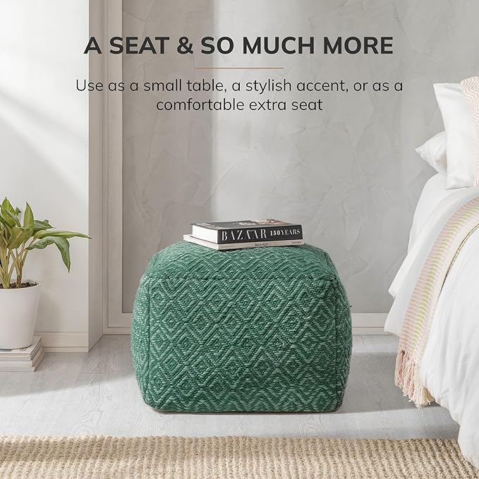 Anji Mountain 100% Handmade & Handcrafted Comfortable Home Décor Pouf Ottoman Footrest for Living Room, Bedroom, Nursery, Kidsroom, Patio Furniture - (22" x 22" x 16" - Sage)