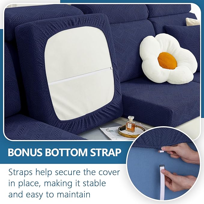 hyha Individual Couch Cushion Covers, Stretch Magic Sofa Seat Cushion Covers Washable, Dog Couch Sofa Slipcover for Pets, Kid with Elastic Bottom(Back Cover M, Navy)