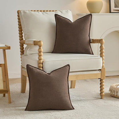 FUTEI Dark Coffee Chenille Throw Pillow Covers 20x20 Inch Set of 2,Edges Double-Stitched Cushion Cases,Modern Home Decor for Couch Living Room