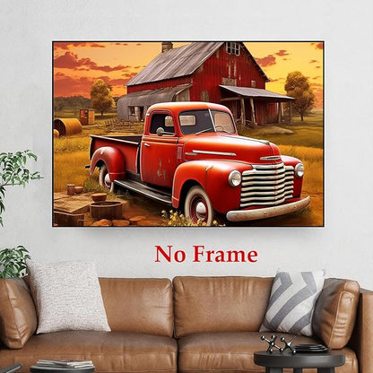 Red Truck Poster Rustic Landscape Pictures Farmhouses Tractor Wall Art Country House Painting Farmhouse Barn Prints Old Barn Posters Red Farmhouse Picture Sunset Farmhouses Wall Art 16x24in No Frame
