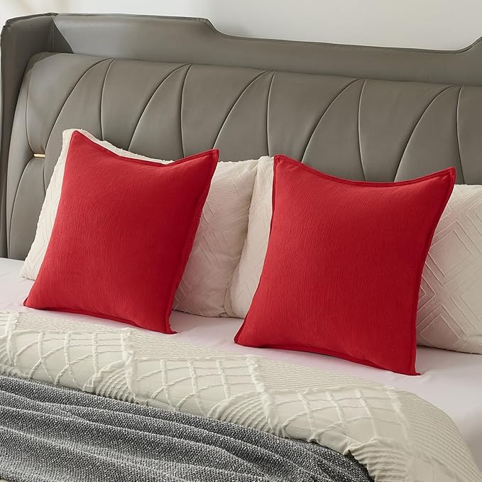 FUTEI Christmas Red Chenille Throw Pillow Covers 22x22 Inch Set of 2,Edges Double-Stitched Cushion Cases,Modern Home Decor for Couch Living Room