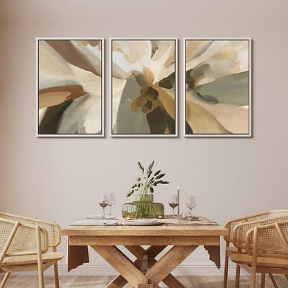 MUDECOR Framed Wall Art Print Set Minimalist Earthy Abstract Floral Illustrations Modern Art Boho Decorative Colorful Chic for Living Room, Bedroom, Office - 24"x36"x3 White