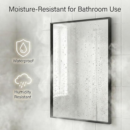 24''x36'' Matte Black Bathroom Mirror | Deep-Set Recessed Metal Frame | Heavy-Duty Thickened Rectangular Vanity Mirror for Single Sink | Modern Industrial & Farmhouse Wall Decor