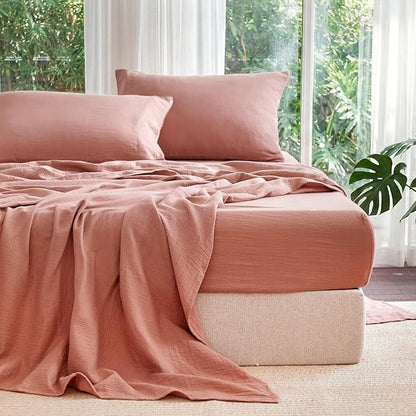 King Sheet Set Cotton Bed Sheets Gauze 4 Pcs Mocha Brown King Sheets Set 16" Deep Pocket Sheet & Pillowcase Sets Boho Muslin Sheets King Size Soft All Season Bedding Sets