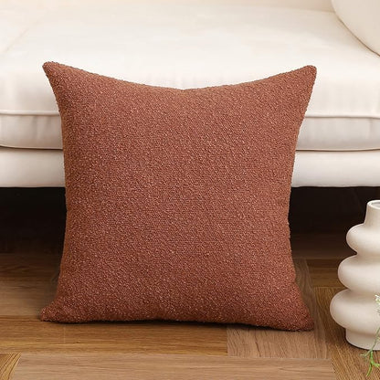 Jeneoo Ocher Decorative Square Thick Accent Terracotta Throw Pillow Covers Fine Textured Boucle Couch Cushion Cases for Sofa Decor, Set of 1, 24 x 24 Inch