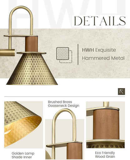 Antique Brass Wall Sconce, HWH Hammered Barn Wall Light Fixtures, 1-Light Single Sconce Vanity Light, Farmhouse Wall Lamp for Bedroom Bedside Kitchen Hallway, Hammered Metal Shade, 5HZG74B-L BG
