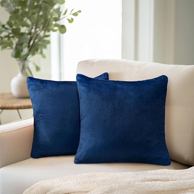 PAVILIA Navy Blue Throw Pillow Covers 18x18 Set of 2, Decorative Pillow Cases for Bed Sofa Couch, Boho Aesthetic Accent Decor Cushion for Bedroom Living Room, Velvet Square Euro Sham Covers, Dark Blue